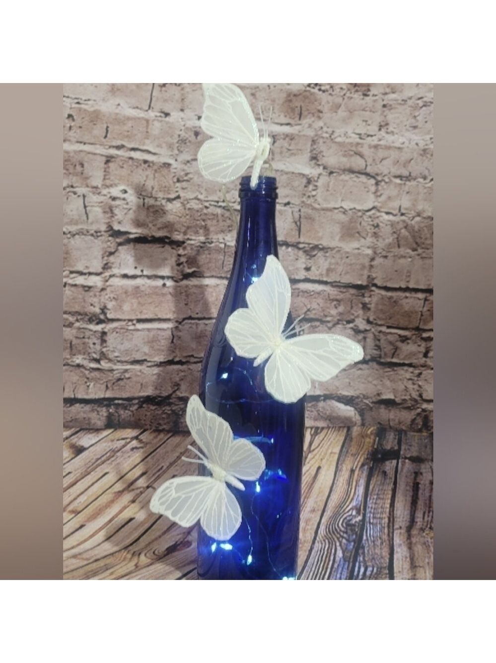 Cobalt Blue Wine Bottle LED Lights Butterfly Centerpiece - Picture 5 of 8